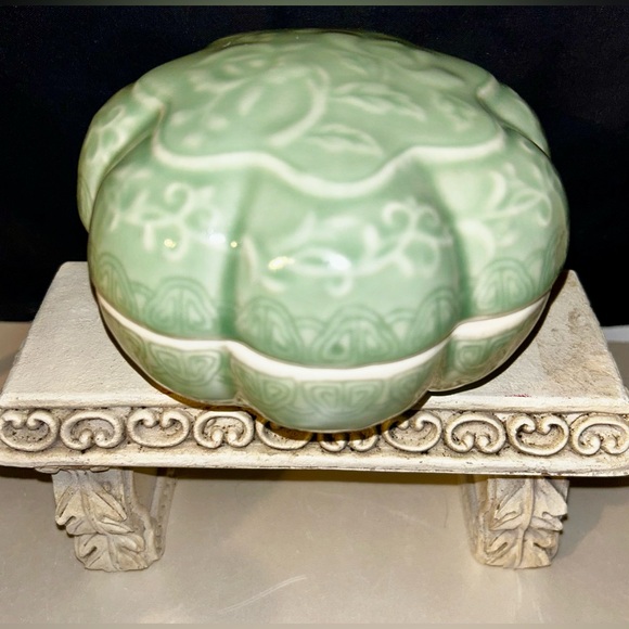 Chopsticks Andrea by Sadek Hand Carved Celadon Longquan w/Flowers & Ruyi Design. - Picture 14 of 15